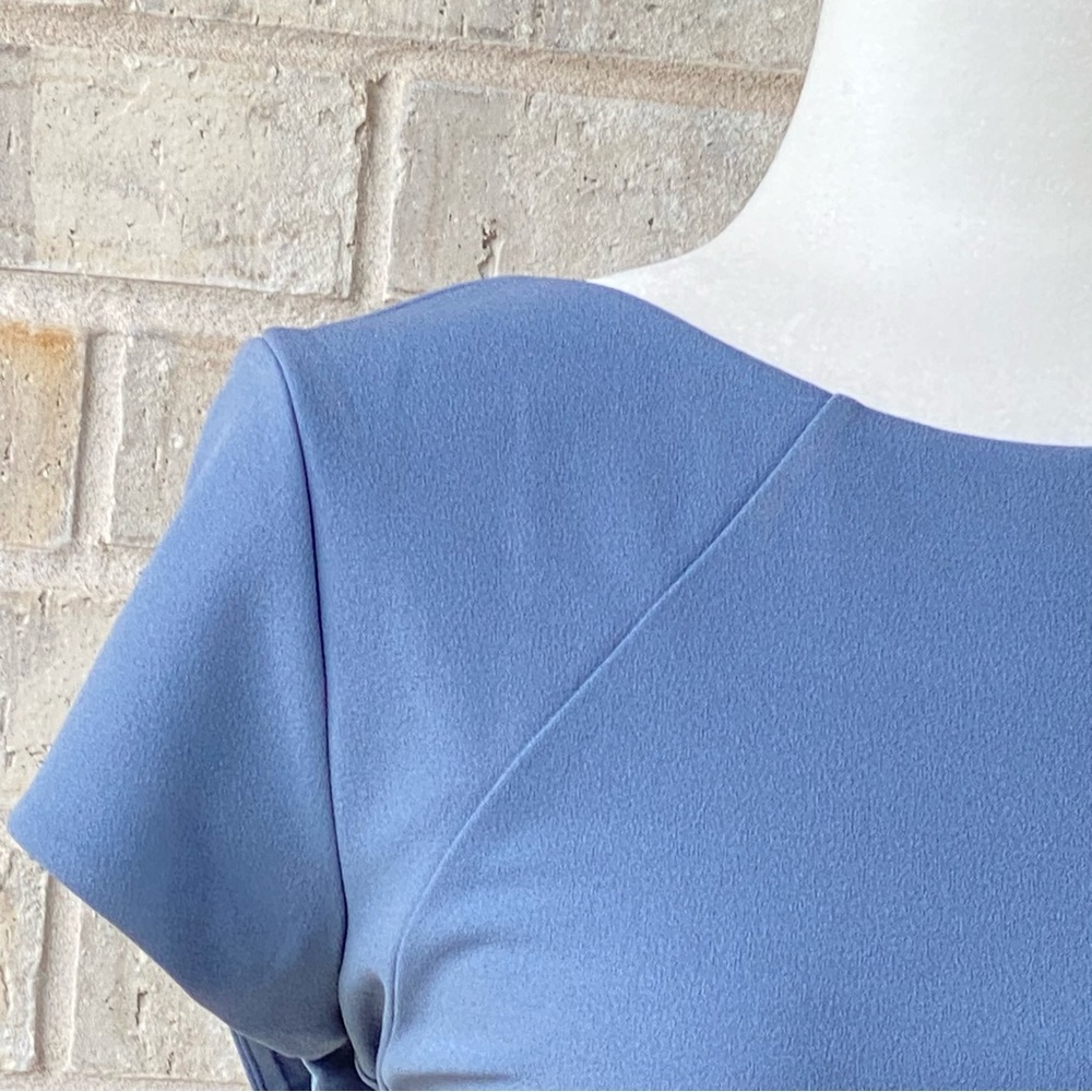 Express Blue Stretch Crepe Belted Cap Sleeve Dress - Picture 4 of 14